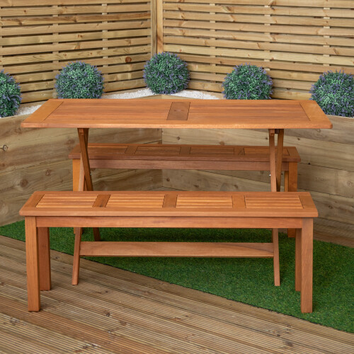 Samuel Alexander Outdoor 4 Person Rectangular Wooden Garden Dining Table with 2 Benches 1