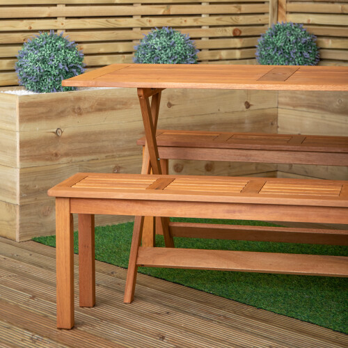Samuel Alexander Outdoor 4 Person Rectangular Wooden Garden Dining Table with 2 Benches 2
