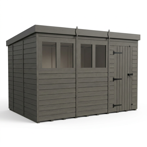 15x10 Pent Composite Shed Tanalised (Single Door, With Windows) 2