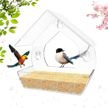 Transparente Vogeltränke mit Saugnapf für Fenster - Vogelhaus mit 3 Saugnäpfen
