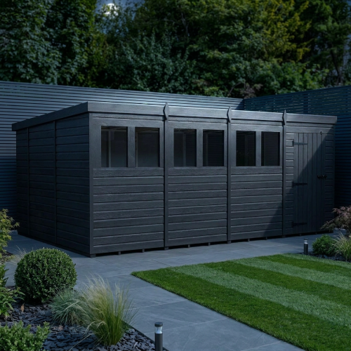 16x10 Pent Composite Shed Tanalised (Single Door, With Windows) 2