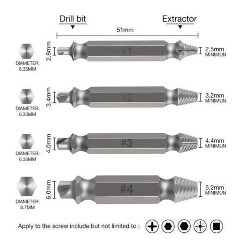 6pcs Double Head Screw Extractor Set - Silver Carbon Steel Screw Remover Kit 2
