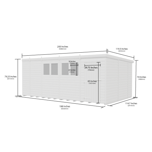 17x10 Pent Composite Shed Tanalised (Single Door, With Windows) 2