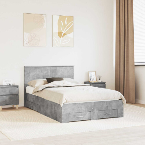 VidaXL vidaXL Bed Frame Concrete Grey 120 x 190 cm Engineered Wood