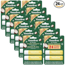 Vaseline Lip Therapy Coconut Macaron Lip Balm Bulk, 12 Twin Packs (24 Sticks) + Lip Protectant, Stocking Stuffers, Secret Santa, 0.32 Oz Ea