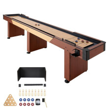 Mesa de Jogo 2-em-1-Duoku para Shuffleboard e Boliche, Comprimento 3,7 m, Ideal para Sala de Recreação, Acompanha Discos, Cera