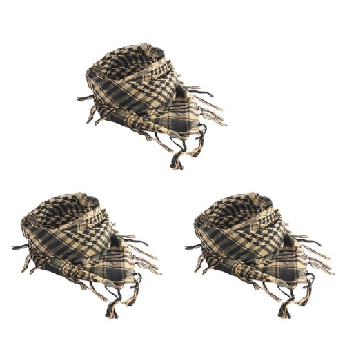 3X Unisex Scarf Polyester  Plaid Tassel Arab Desert Shemagh,Beige