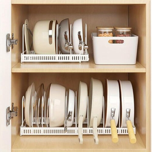Adjustable Dish Rack Retractable Pot Lid Organizer 10 Slots Black 1