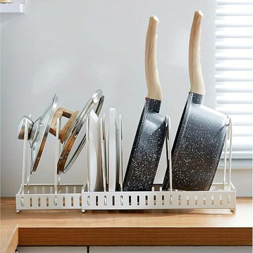 Adjustable Dish Rack Retractable Pot Lid Organizer 10 Slots Black 2