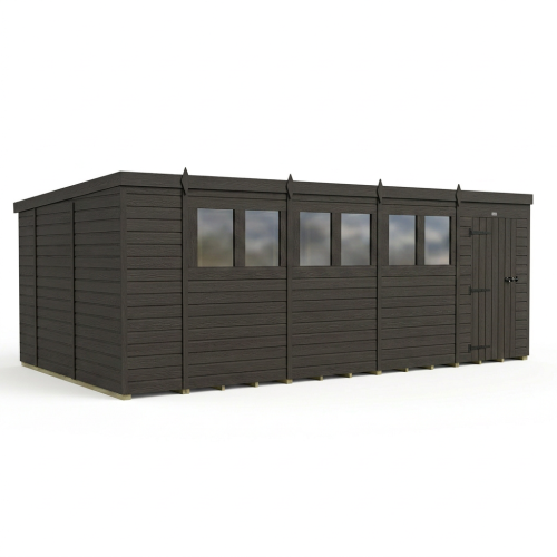 18x10 Pent Composite Shed Tanalised (Single Door, With Windows) 1
