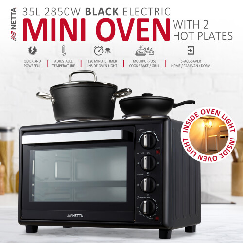 NETTA NETTA 35L Mini Oven with Double Hotplate - Black 1