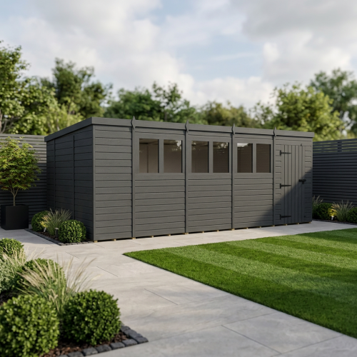 19x10 Pent Composite Shed Tanalised (Single Door, With Windows)