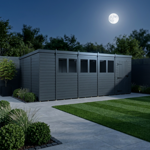 19x10 Pent Composite Shed Tanalised (Single Door, With Windows) 2