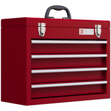 Boîte à outils à 4 tiroirs et compartiment de rangement, rouge