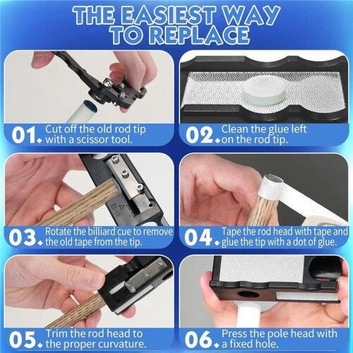 Billiards Pool Cue Tip Shaper, Pool Cue Tips Replacement Kit, Pool Cue Shaper, Pool Cue Tips Repair Tool for Replacement 2