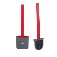 Dirt Devil Silicone Toilet Brush with Holder Modern Long Handle Compact Bathroom Cleaning Set in Red and Grey Stylish Hygienic and Easy to Use Design