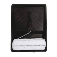 Masonry Roller and Tray Set 10 Inch Padded Polymax Fabric Long Pile Refill with Tray and Spindle Handle for Smooth Semi Rough and Rough Surfaces