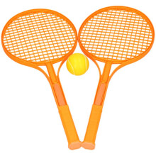 Twin Tennis Racket Set with EVA Ball 3 Piece Plastic Outdoor and Indoor Play Game for Kids Ages 3 Years and Above Family Garden Activity