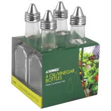 SUNNEX Glass Oil and Vinegar Bottles 4 Pack 390ml 13.5oz Clear with Steel Fittings for Hospitality Catering and Home Dining Use Dishwasher Safe