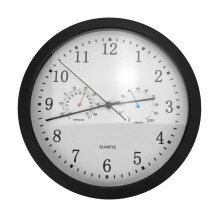 Leise Wanduhr mit Thermometer und Hygrometer, 30 cm Durchmesser Black