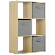 (3 Grey Drawers) Charles Jacobs Oak 6 Cube Open Book Shelf Storage Unit