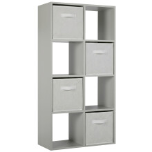 (4 White Drawers) Charles Jacobs Grey 8 Cube Open Book Shelf Storage Unit