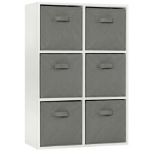 (White + 6 Grey Drawers) Charles Jacobs White 6 Cube Open Book Shelf Storage Unit