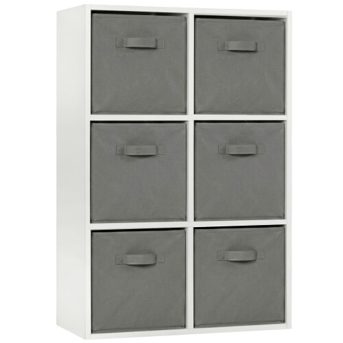 Charles Jacobs (White + 6 Grey Drawers) Charles Jacobs White 6 Cube Open Book Shelf Storage Unit