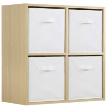 (White Drawers) Charles Jacobs Oak 4 Cube Open Book Shelf Storage Unit