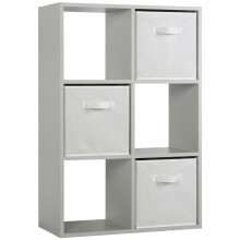 (3 White Drawers) Charles Jacobs Grey 6 Cube Open Book Shelf Storage Unit
