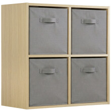 (Grey Drawers) Charles Jacobs Oak 4 Cube Open Book Shelf Storage Unit