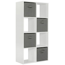 (4 Grey Drawers) Charles Jacobs White 8 Cube Open Book Shelf Storage Unit