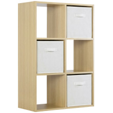 (3 White Drawers) Charles Jacobs Oak 6 Cube Open Book Shelf Storage Unit