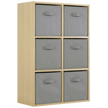 (6 Grey Drawers) Charles Jacobs Oak 6 Cube Open Book Shelf Storage Unit
