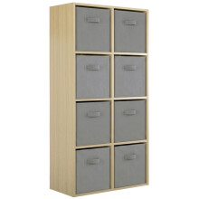 (8 Grey Drawers) Charles Jacobs Oak 8 Cube Open Book Shelf Storage Unit