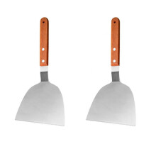Teppanyaki-Spatel 909A – Kleiner Burger-Spatel, 2er-Pack, Holzgriff, Edelstahl-Griddle-Spatel
