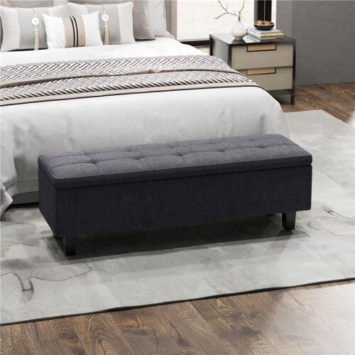 Linen Storage Bench with Rubberwood Legs, Dark Grey 2