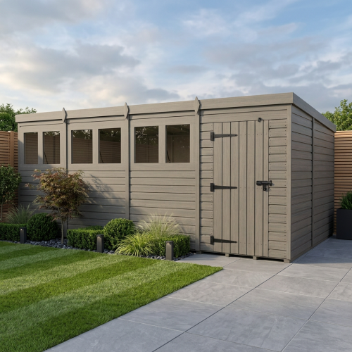 20x9 Pent Composite Shed Tanalised (Single Door, With Windows)