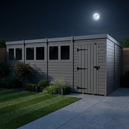 20x9 Pent Composite Shed Tanalised (Single Door, With Windows) 2