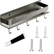 Adhesive Spice Rack Wall Mount Organizer with Hooks Kitchen Shelf