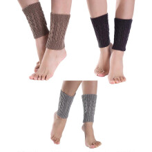 Lot de 3 paires de guêtres courtes chaudes en maille pour femme, motif torsadé, idéales pour l'hiver et l'automne.