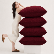 (Pack of 4, Diamond Velvet Cushion Burgundy) Luxury Velvet Filled Cushions Pack of 1, 2 & 4 Quilted Cushion Pads