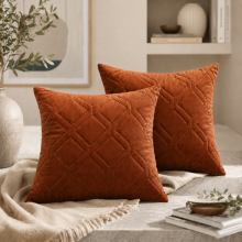 (Pack of 2, Diamond Velvet Cushion Rust) Luxury Velvet Filled Cushions Pack of 1, 2 & 4 Quilted Cushion Pads