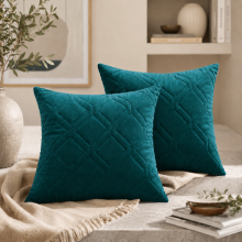 (Pack of 2, Diamond Velvet Cushion Teal) Luxury Velvet Filled Cushions Pack of 1, 2 & 4 Quilted Cushion Pads