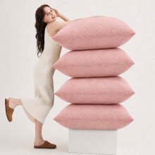(Pack of 4, Diamond Velvet Cushion Pink) Luxury Velvet Filled Cushions Pack of 1, 2 & 4 Quilted Cushion Pads