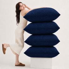 (Pack of 4, Diamond Velvet Cushion Navy) Luxury Velvet Filled Cushions Pack of 1, 2 & 4 Quilted Cushion Pads