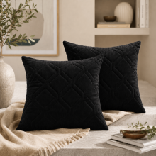 (Pack of 2, Diamond Velvet Cushion Black) Luxury Velvet Filled Cushions Pack of 1, 2 & 4 Quilted Cushion Pads