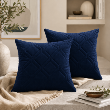 (Pack of 2, Diamond Velvet Cushion Navy) Luxury Velvet Filled Cushions Pack of 1, 2 & 4 Quilted Cushion Pads