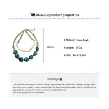 Dvojitá vrstva nepravidelných zelených rozmazávajících se akrylových náhrdelníků pro ženy s hyperbolou, vintage ko