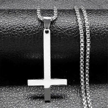 Roestvrijstalen omgekeerde kruis hekserij heidense ketting omgekeerde kruis zwarte ketting sieraden cruz invertida N8374S03